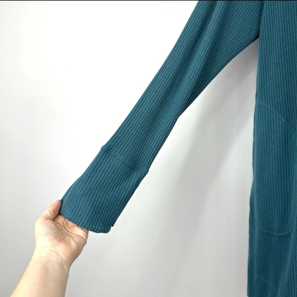 Athleta Women's Harmony Pose Wrap Cardigan Teal Long Sleeve Hooded Ribbed XL - Picture 7 of 14